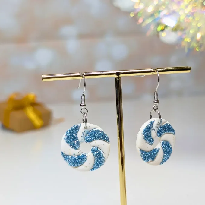 Boucles d'oreilles Candy Noël bleu glacé