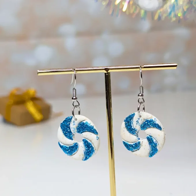 Boucles d'oreilles Candy Noël bleu