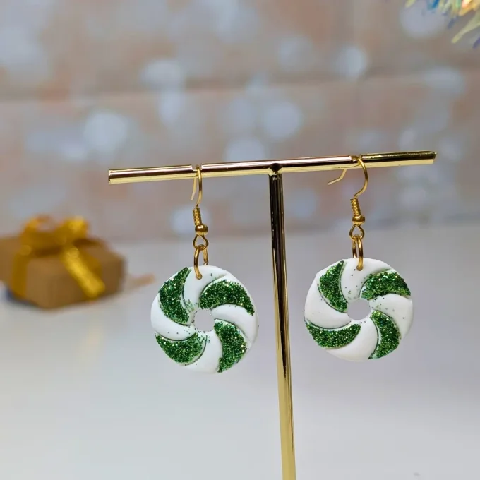 Boucles d'oreilles Candy Noël vert olive