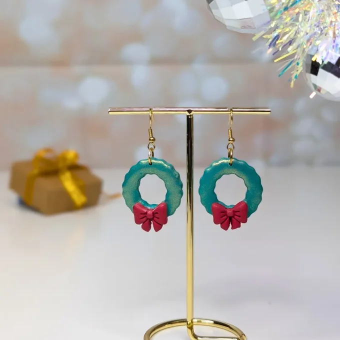 Boucles d'oreilles Couronnes de Noel  vert et rouge