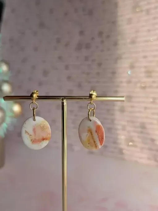 Boucles d'oreilles Meringuettes d'or ovalesblanches, rouges, orange et or