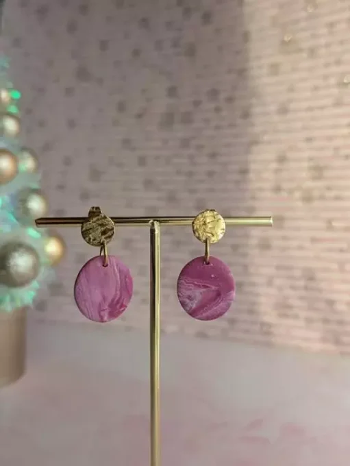 Boucles d'oreilles Meringuettes d'or violettes, blanches effet marbré