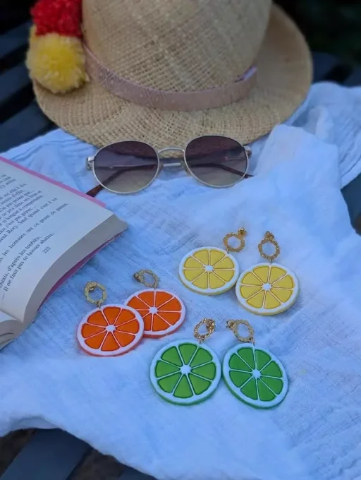 Boucles d'oreilles tranches de citron jaune, citron vert, orange
