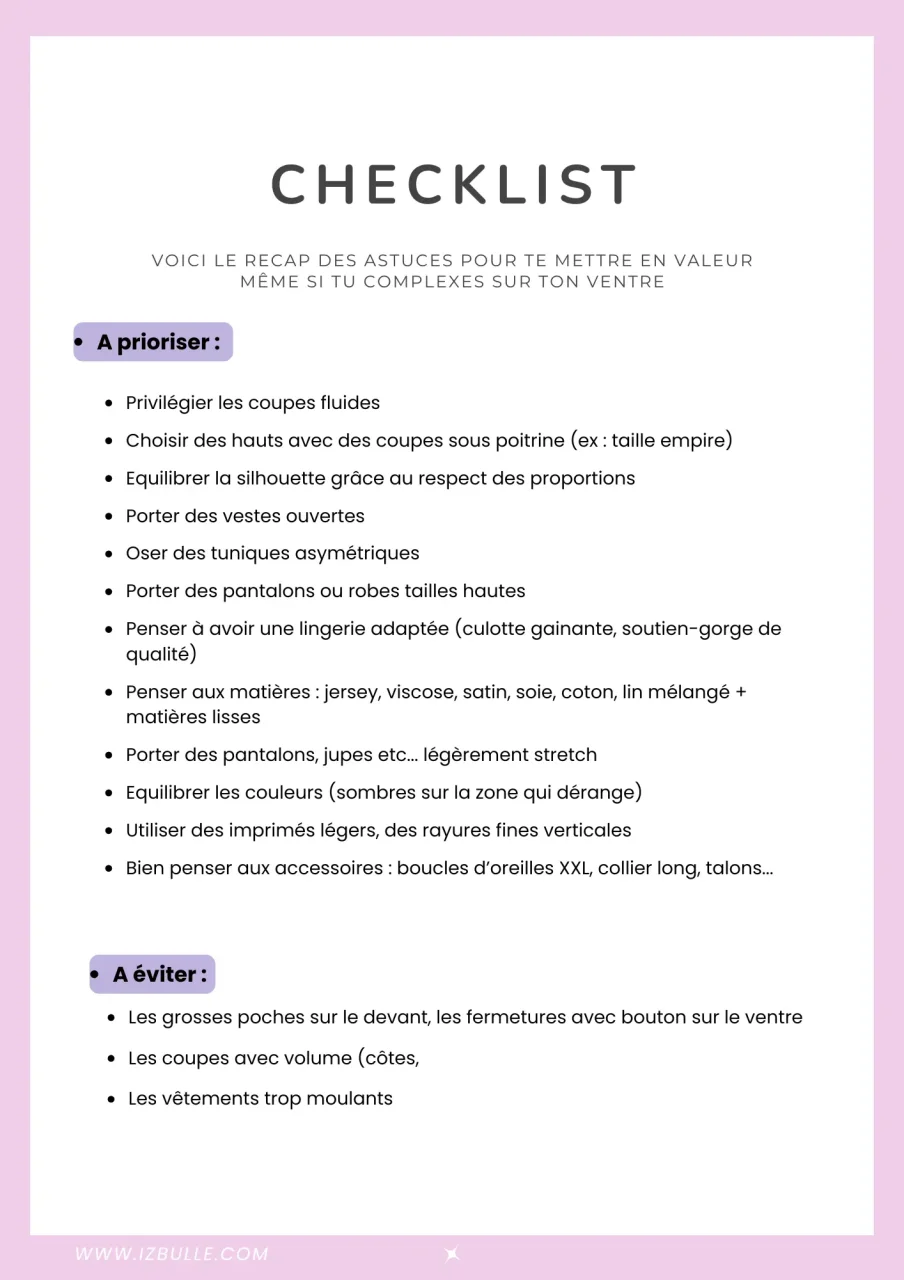 Checklist Recap Conseils femme ronde avec du ventre