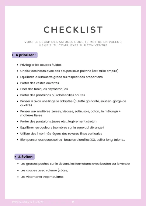 Checklist Recap Conseils femme ronde avec du ventre