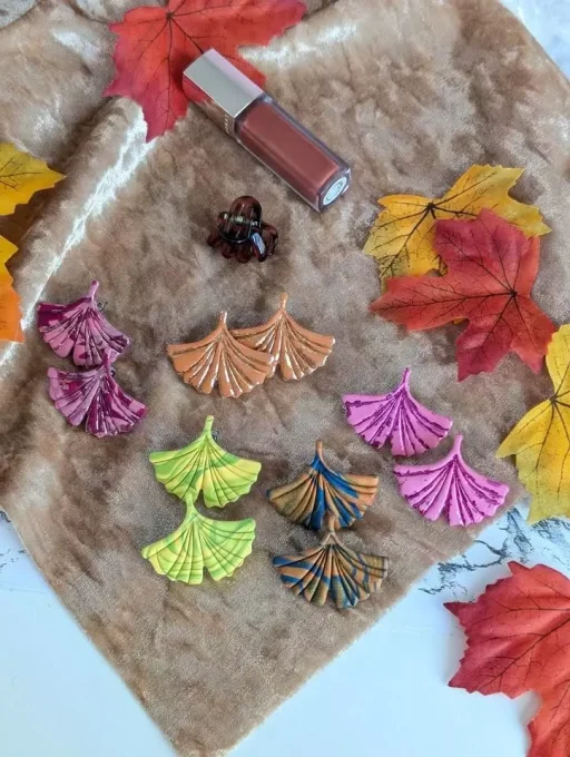 Boucles d'oreilles Feuilles de Ginkgo multicolores