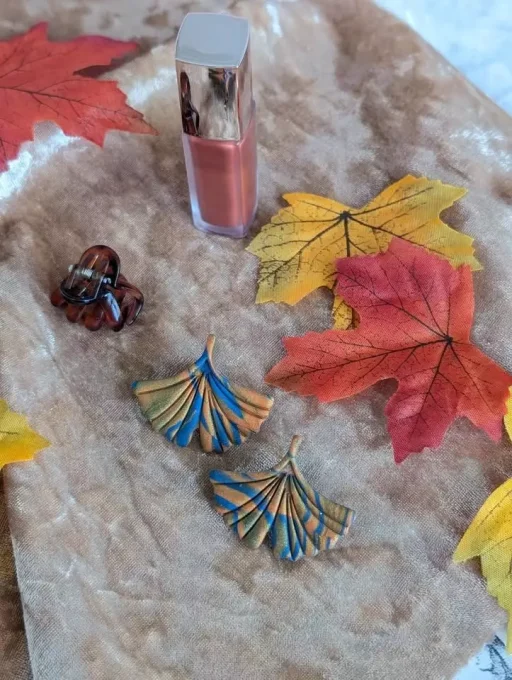 Boucles d'oreilles Feuilles de Ginkgo bleu et orange