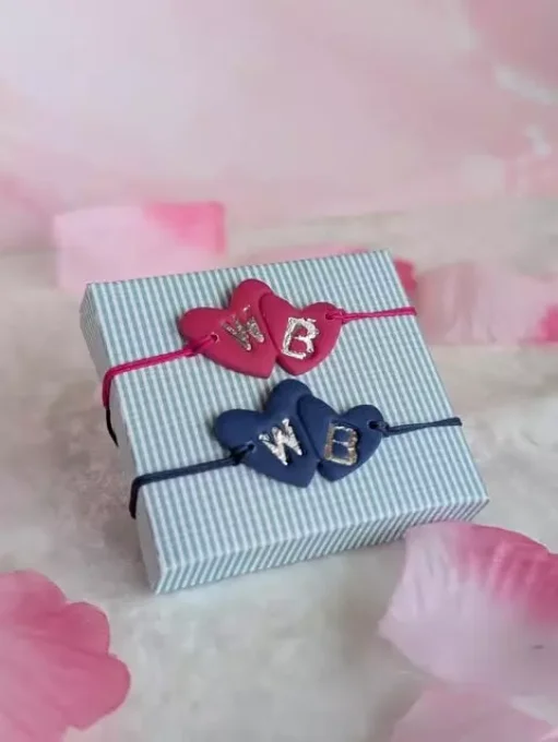 Coffret Duo Bracelets Personnalisés Cœurs et Initiales