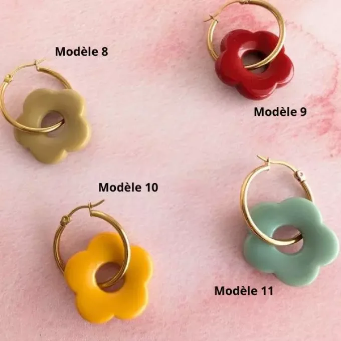 boucles d'oreilles créoles couleurs chaudes rouge kaki