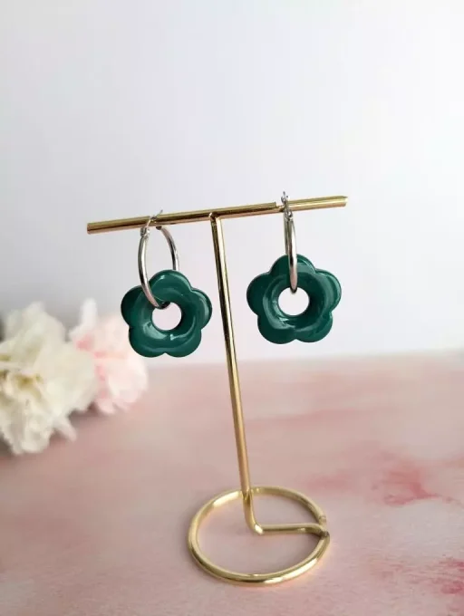 boucles d'oreilles créoles bleu canard izbulle