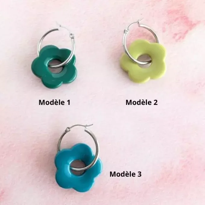 boucles d'oreilles créoles couleurs froides vert bleu