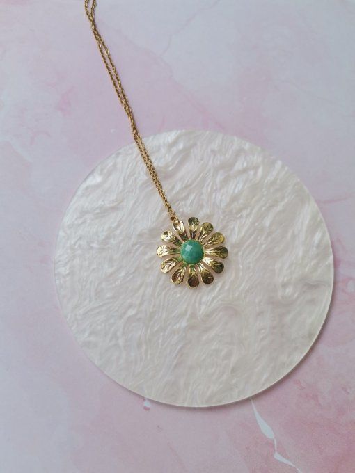 Collier Marguerite Or et aventurine