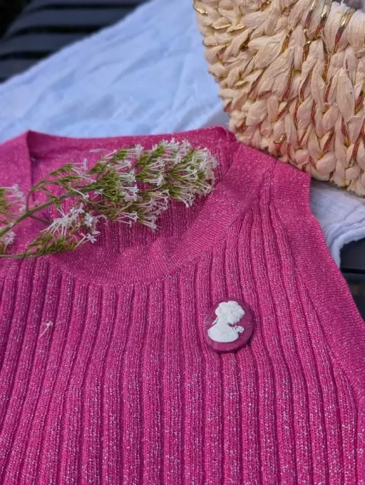 broche camée ovale xxl bordeaux