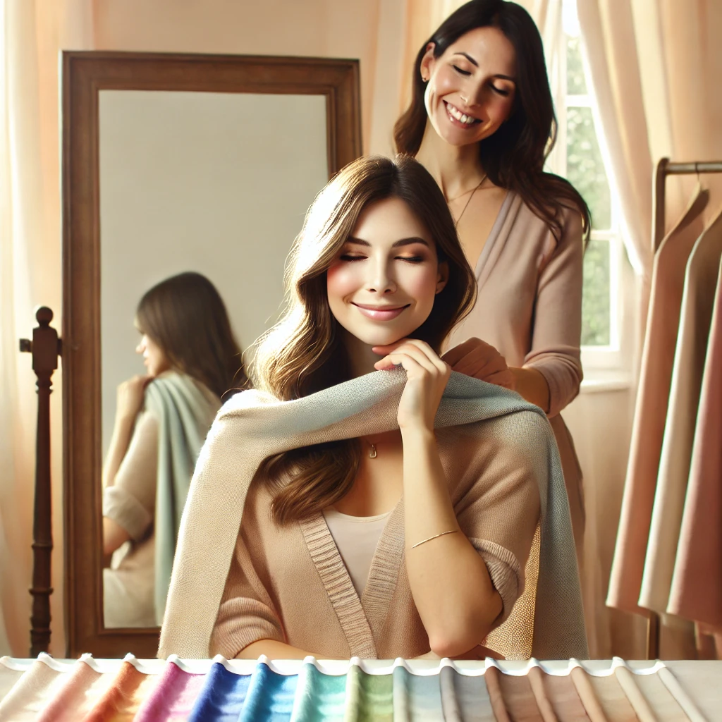 femme qui passe un test colorimétrie et qui se sent bien