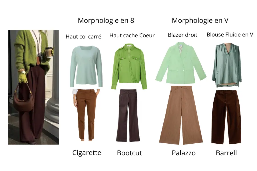 décryptage look marron chocolat et vert pisatche pantalon marron et pull vert